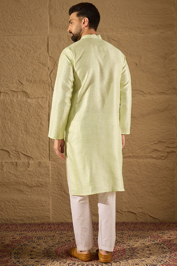 Green Silk Embroidered Straight Kurta MKU1287