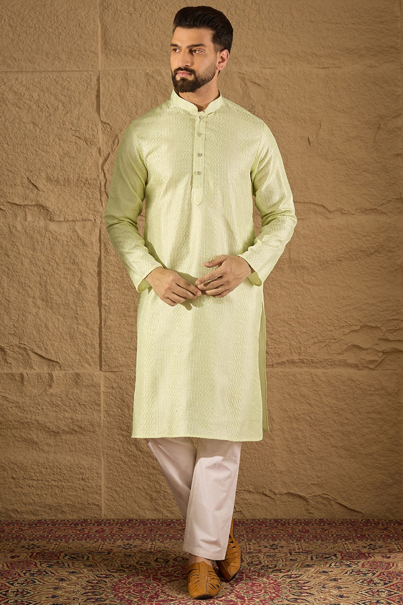 Green Silk Embroidered Straight Kurta MKU1287