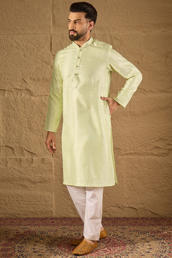 Green Silk Embroidered Straight Kurta MKU1287