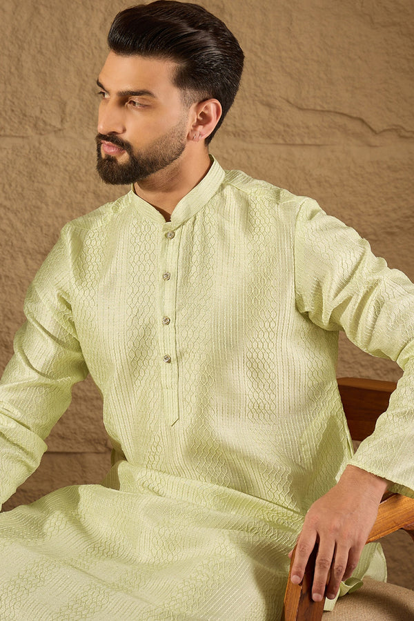 Green Silk Embroidered Straight Kurta MKU1287