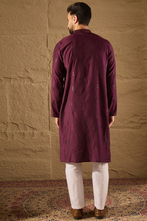 Purple Viscose Rayon Solid Embroidered Straight Kurta MKU1291