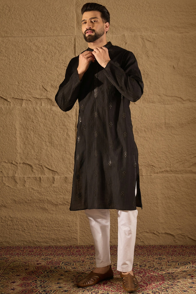 Black Viscose Rayon Solid Embroidered Straight Kurta HOPMKU1294