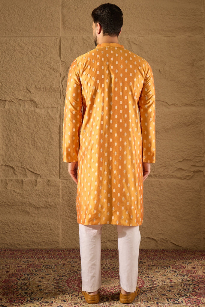 Yellow Silk Blend Ikat Printed Straight Kurta HOPMKU1298