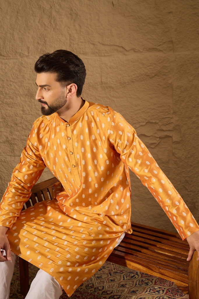 Yellow Silk Ikkat Printed Straight Kurta MKU1298