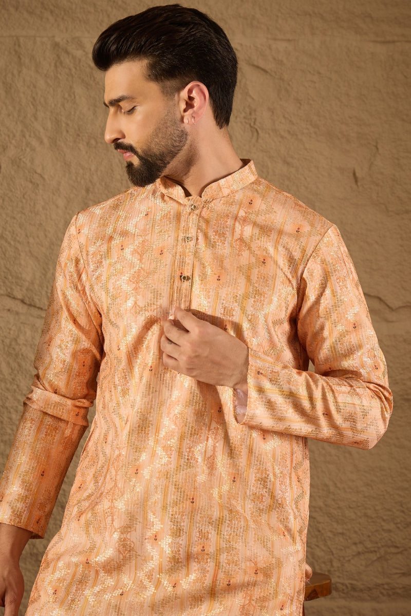 Orange Silk Blend Woven Straight Kurta MKU1301