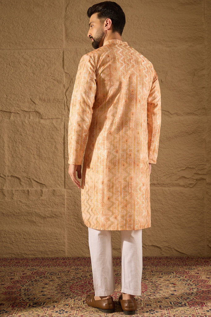 Orange Silk Blend Woven Straight Kurta MKU1301