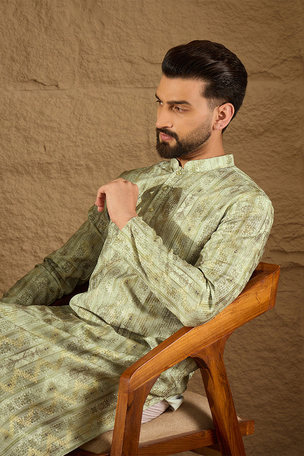 Olive Silk Woven Straight Kurta MKU1302