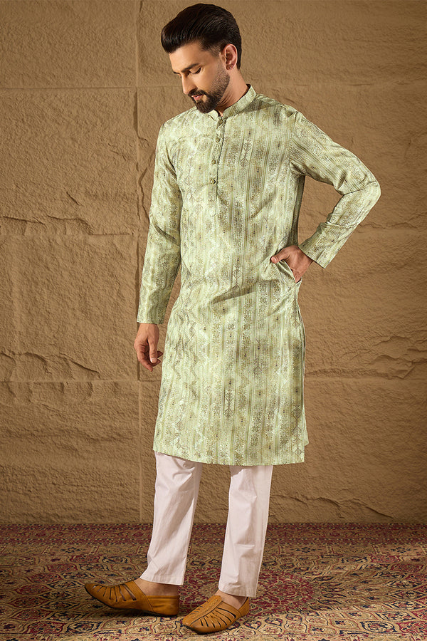 Olive Silk Woven Straight Kurta MKU1302