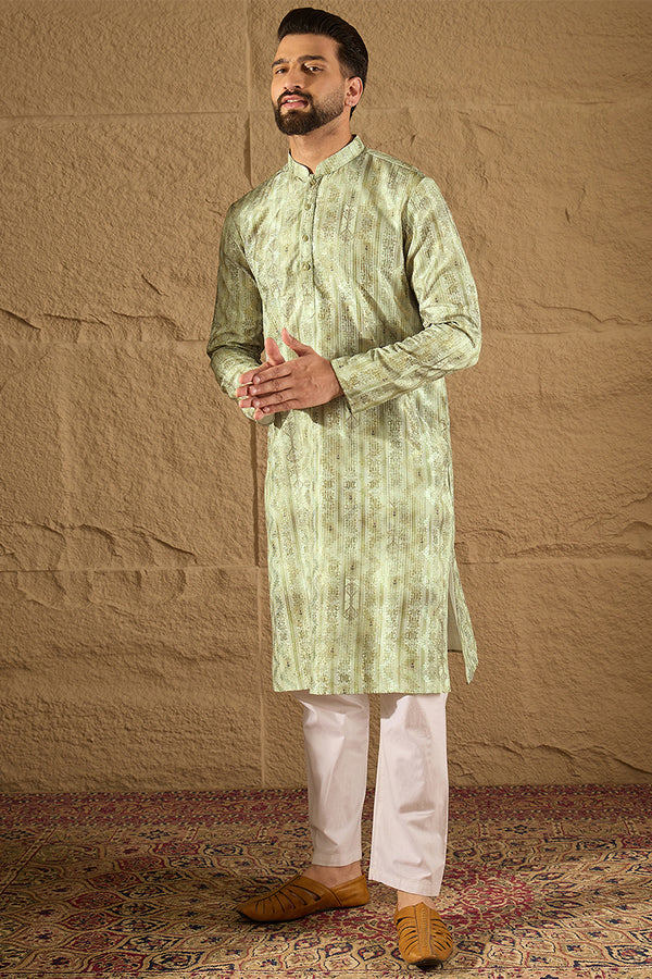 Olive Silk Woven Straight Kurta MKU1302