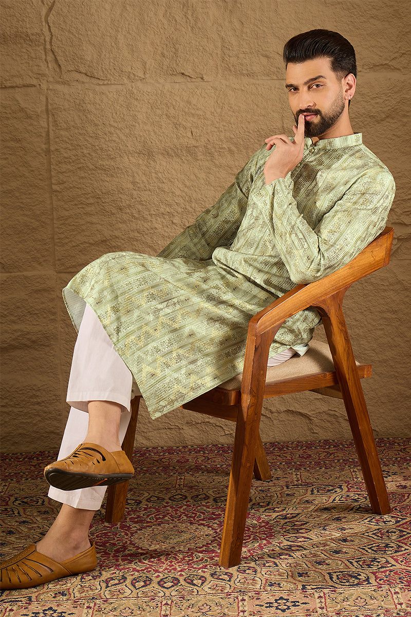 Olive Silk Woven Straight Kurta MKU1302