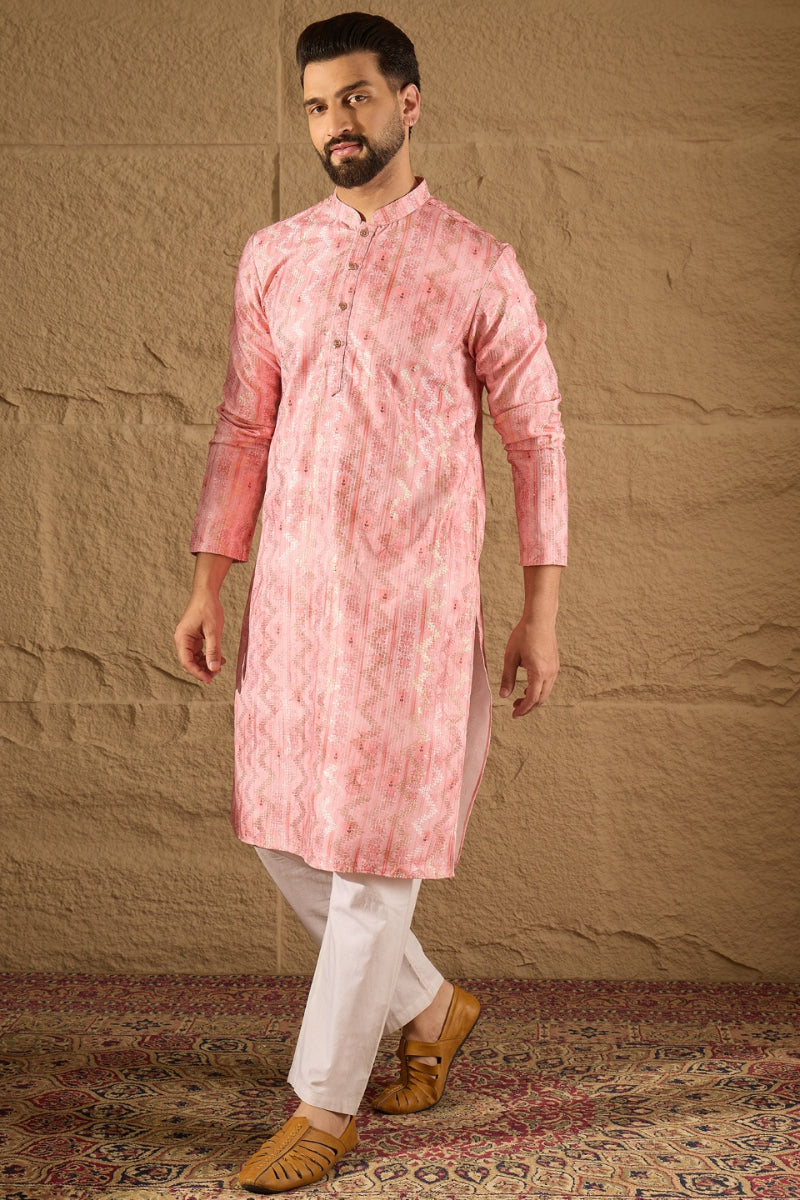 Pink Silk Woven Straight Kurta MKU1303
