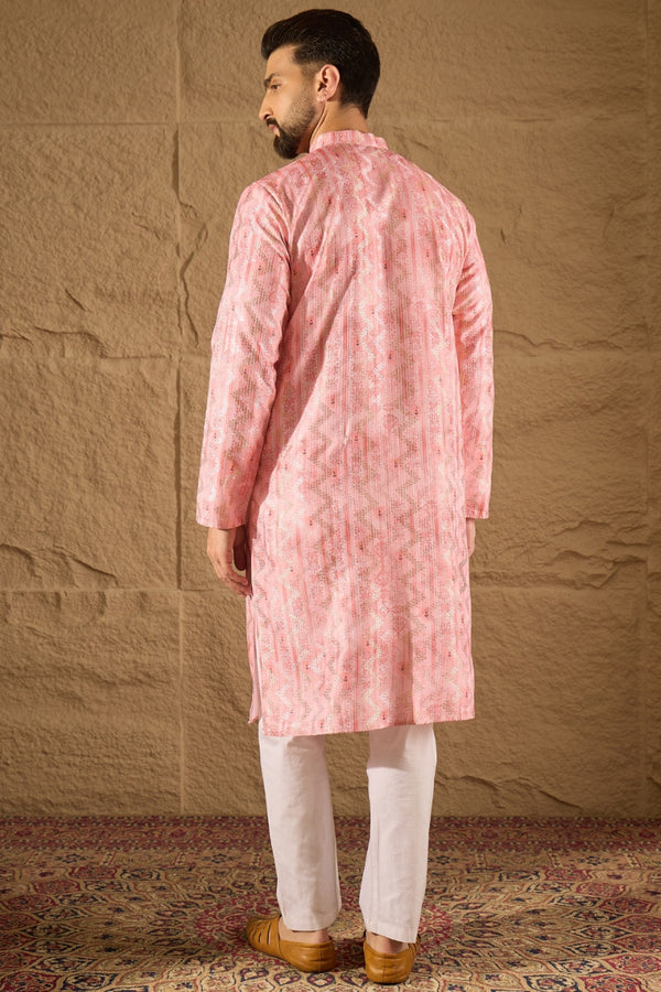 Pink Silk Blend Ethnic Motifs Embroidered Straight Kurta HOPMKU1303
