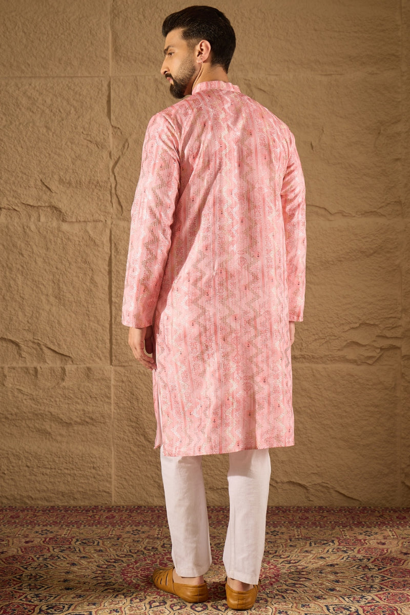 Pink Silk Woven Straight Kurta MKU1303