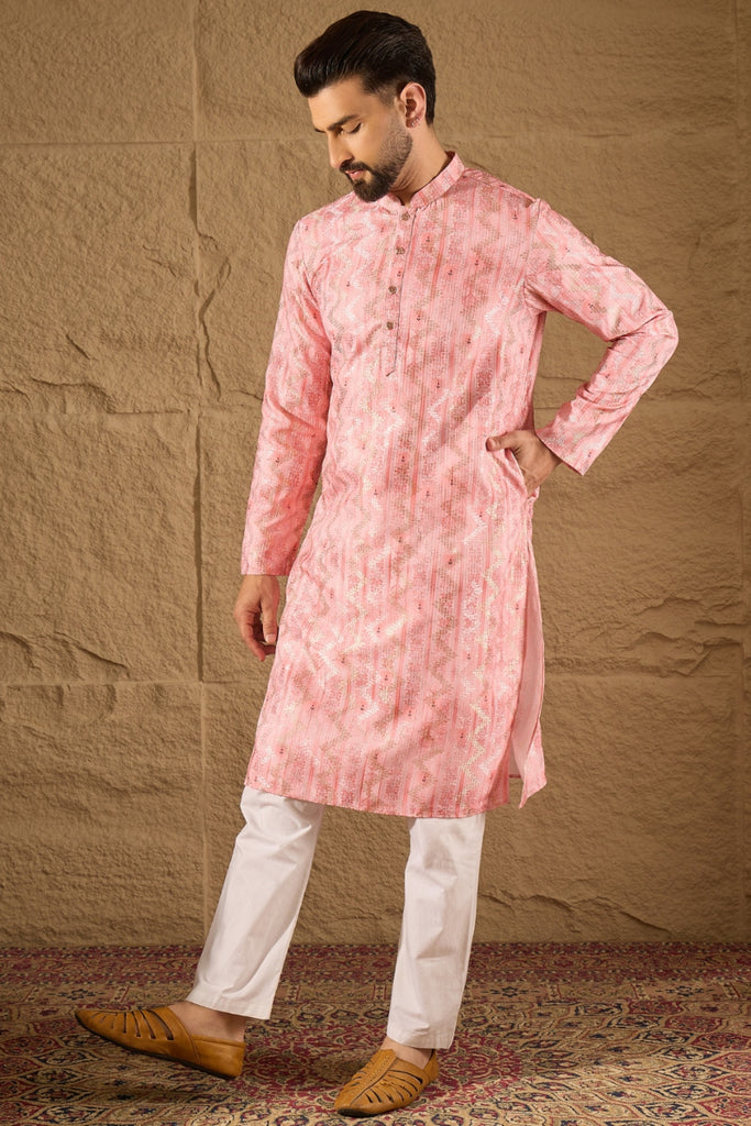 Pink Silk Woven Straight Kurta MKU1303