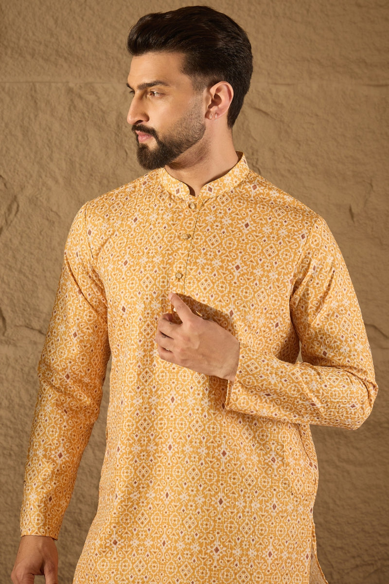 Yellow Cotton Ethnic Motifs Straight Kurta MKU1304