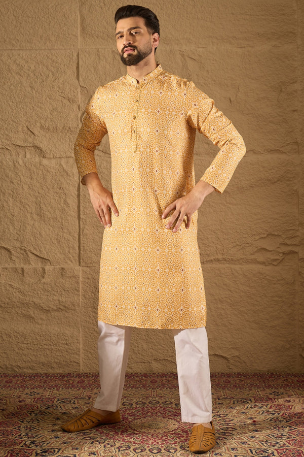 Yellow Cotton Ethnic Motifs Straight Kurta MKU1304