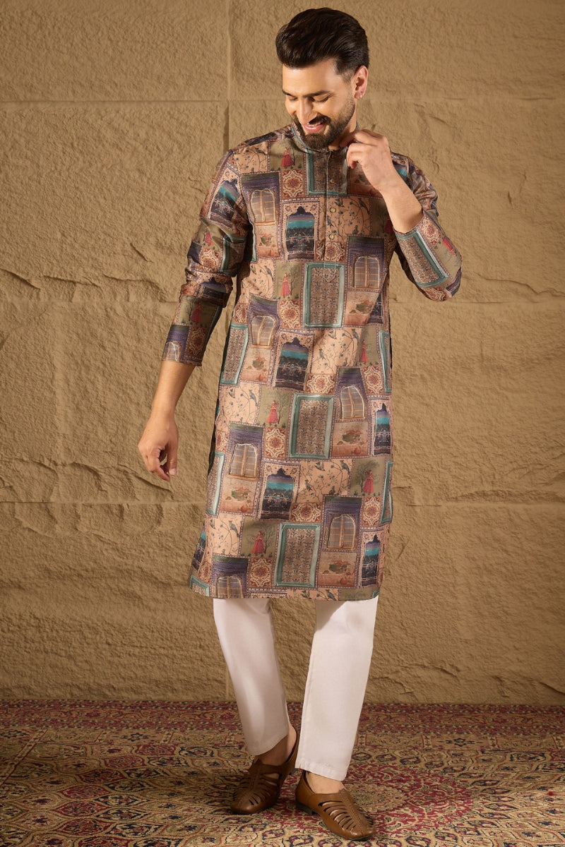 Multi Viscose Rayon Ethnic Motifs Embroidered Straight Kurta HOPMKU1306