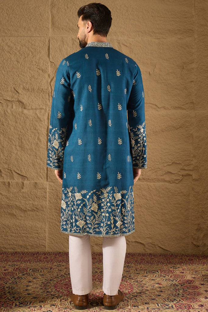 Blue Vertican Solid Embroidered Straight Kurta MKU1315