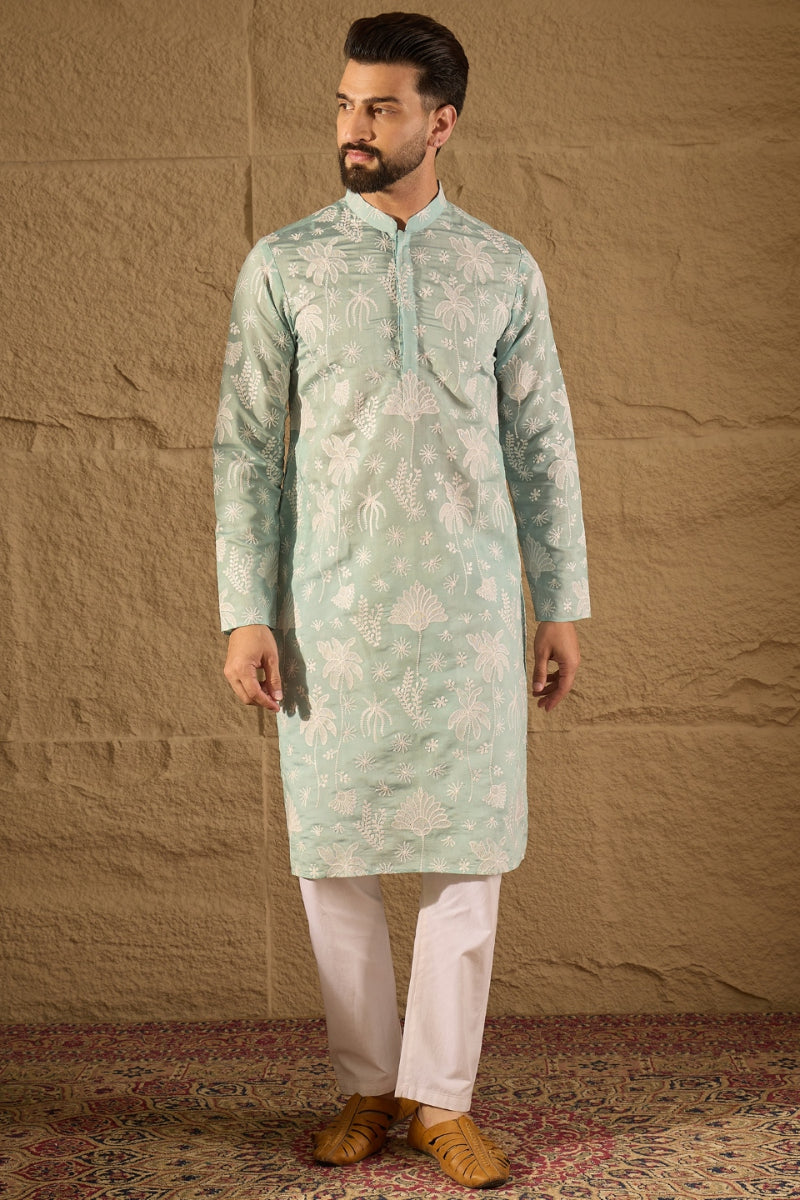Blue Chanderi Silk Embroidered Straight Kurta MKU1317
