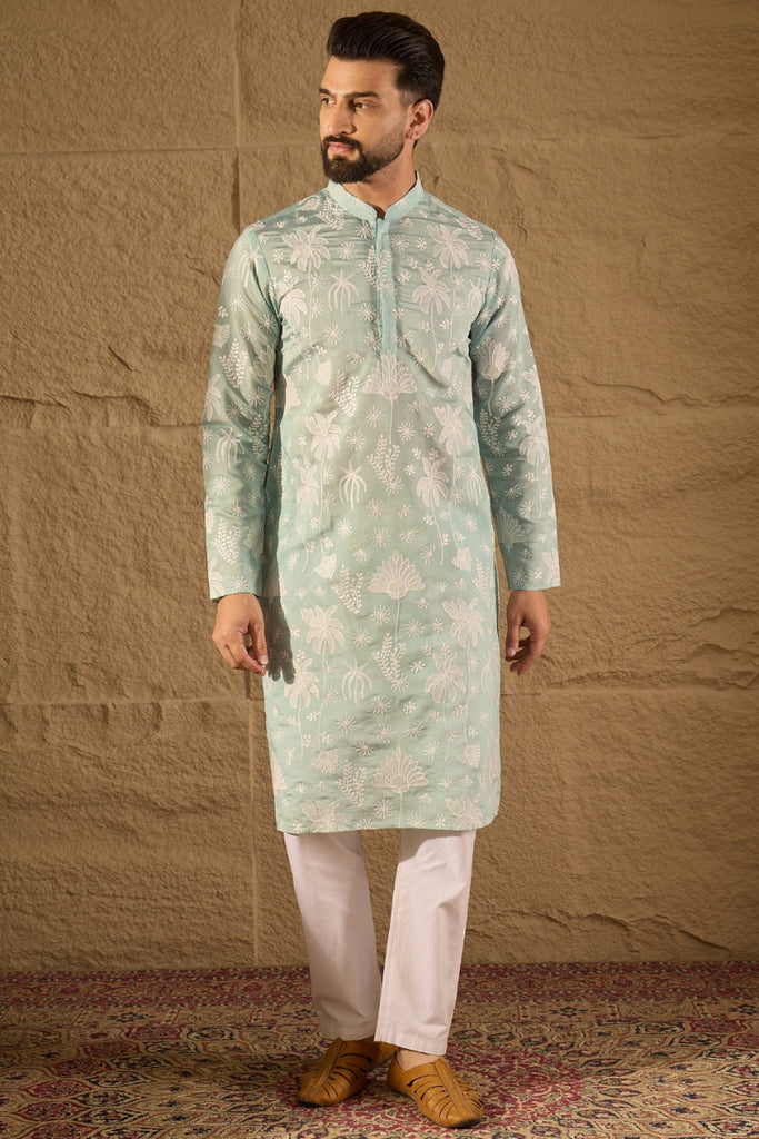 Blue Chanderi Silk Embroidered Straight Kurta MKU1317