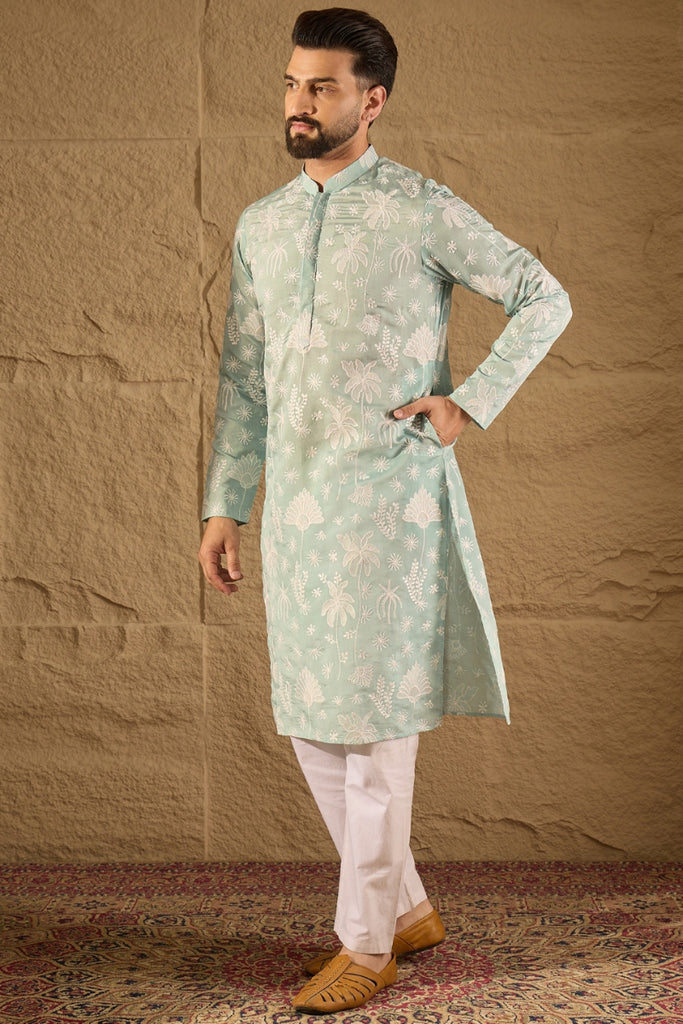 Blue Chanderi Silk Embroidered Straight Kurta MKU1317