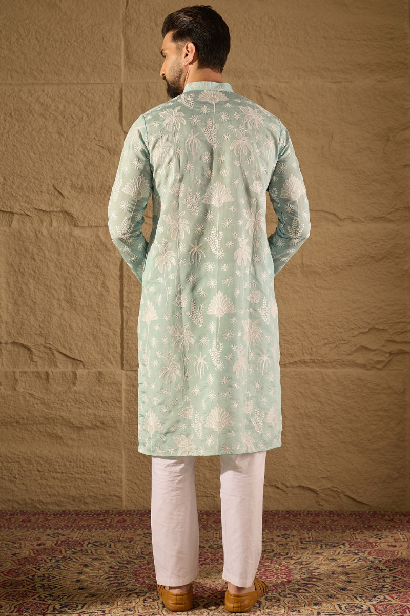 Blue Chanderi Silk Embroidered Straight Kurta MKU1317