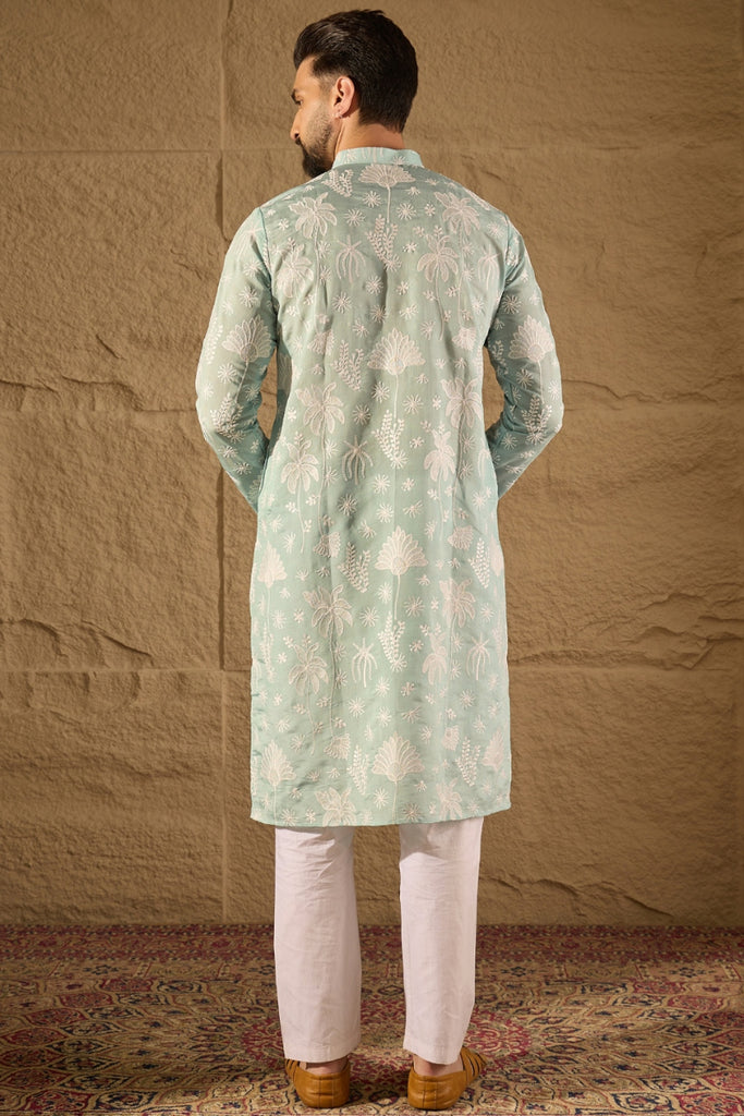 Blue Chanderi Silk Embroidered Straight Kurta MKU1317