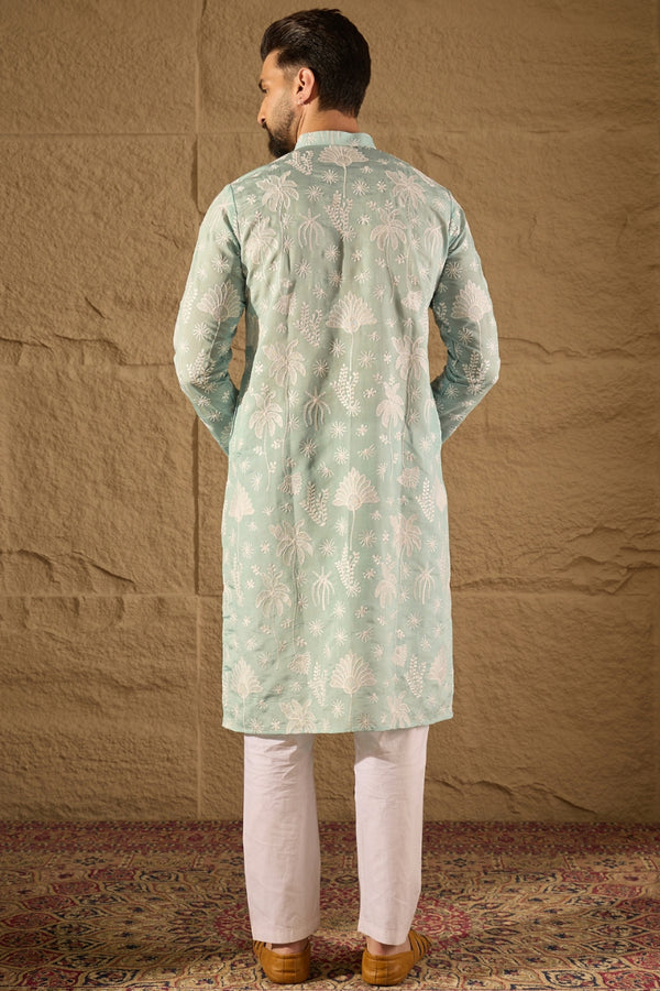 Blue Chanderi Silk Embroidered Straight Kurta MKU1317
