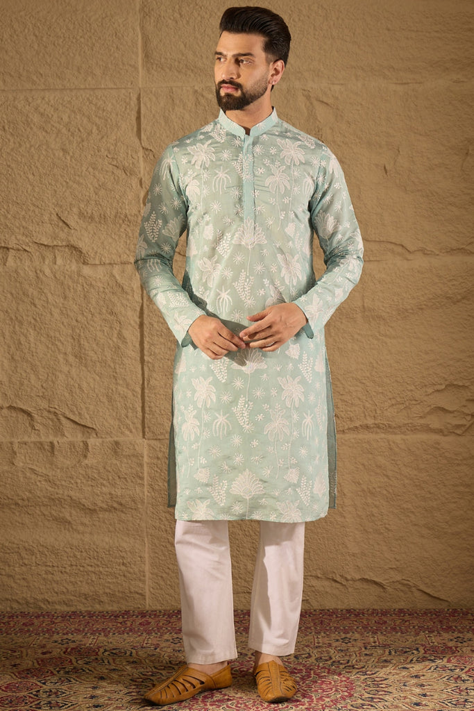 Blue Chanderi Silk Embroidered Straight Kurta MKU1317