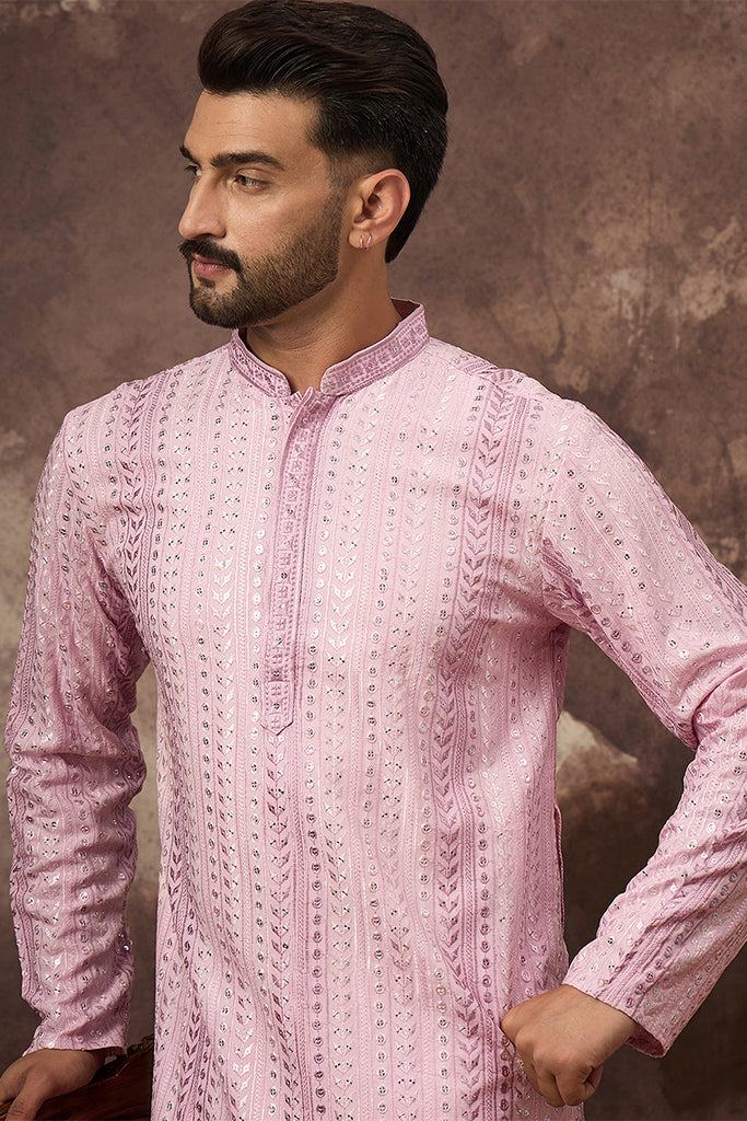 Pink Viscose Rayon Embroidered Straight Kurta MKU1325