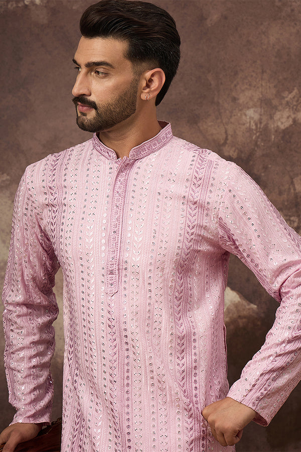 Pink Viscose Rayon Embroidered Straight Kurta MKU1325
