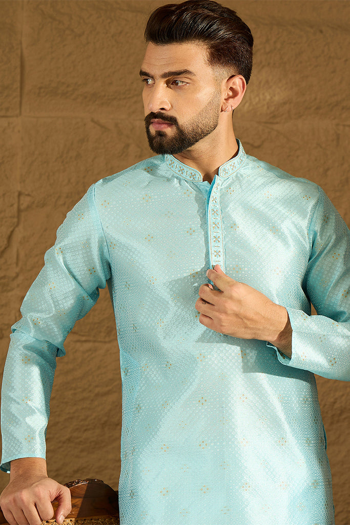 Blue Silk Blend Solid Woven Design Straight Kurta MKU1350