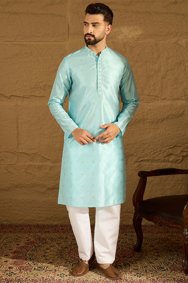 Blue Silk Blend Solid Woven Design Straight Kurta MKU1350