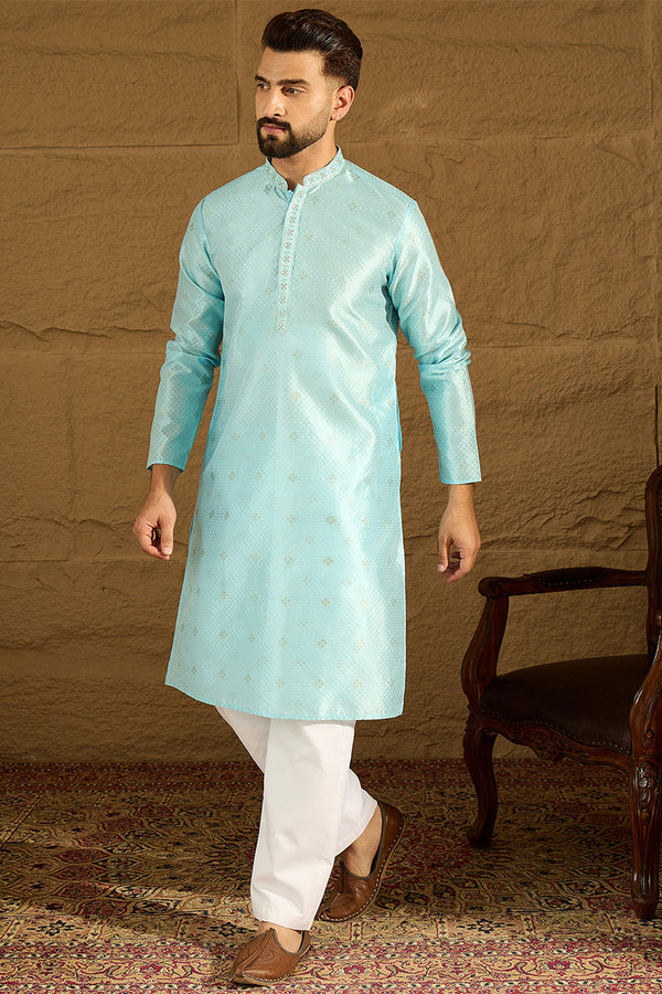 Blue Silk Blend Solid Woven Design Straight Kurta MKU1350