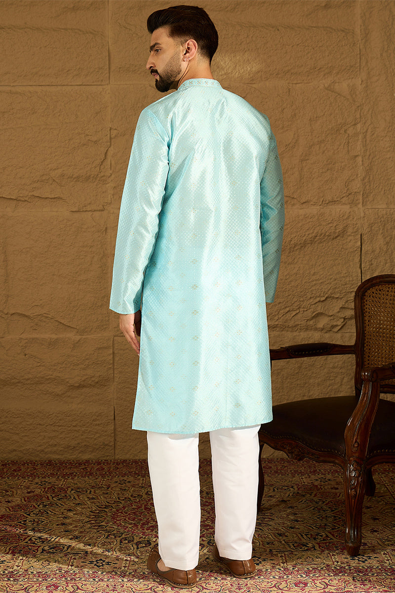 Blue Silk Blend Solid Woven Design Straight Kurta MKU1350