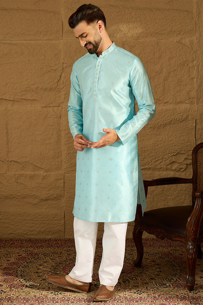 Blue Silk Blend Solid Woven Design Straight Kurta MKU1350