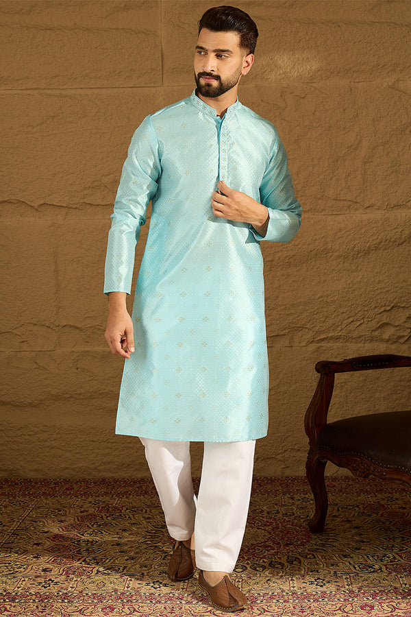 Blue Silk Blend Solid Woven Design Straight Kurta MKU1350