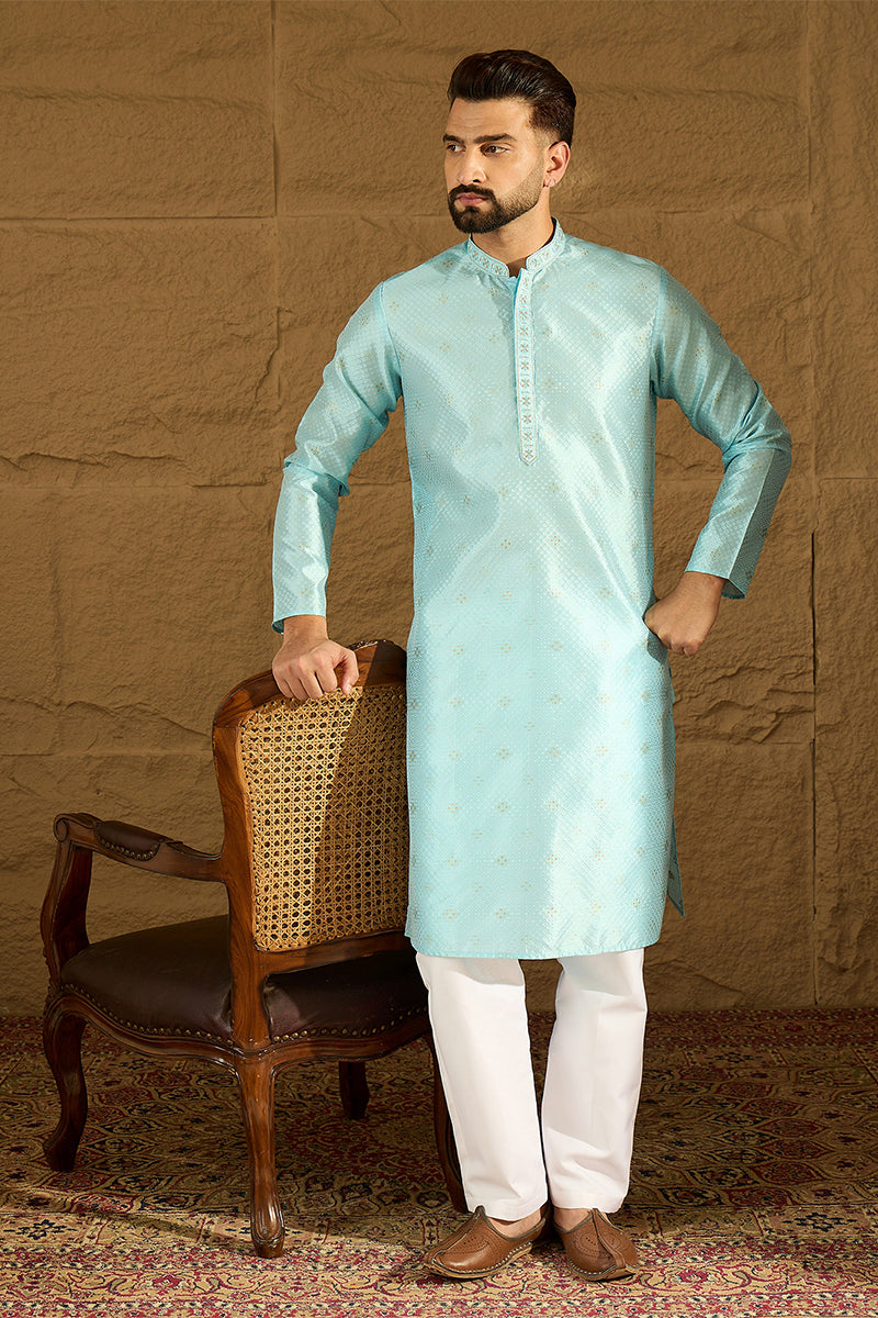 Blue Silk Blend Solid Woven Design Straight Kurta MKU1350