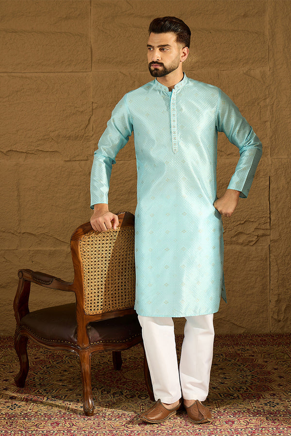 Blue Silk Blend Solid Woven Design Straight Kurta MKU1350