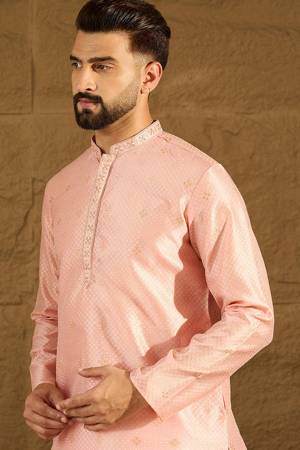 Peach Polyester Solid Embroidered Straight Kurta MKU1351