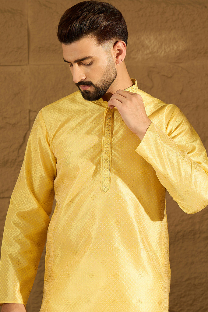 Yellow Polyester Solid Embroidered Straight Kurta with Trouser MKSET1353