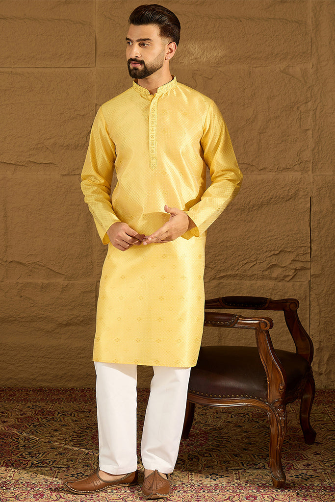 Yellow Polyester Solid Embroidered Straight Kurta MKU1353