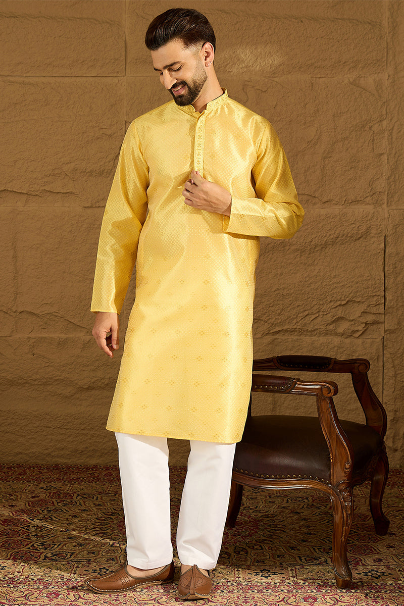 Yellow Polyester Solid Embroidered Straight Kurta MKU1353