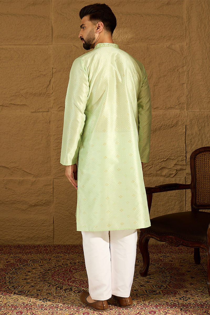 Green Silk Blend Solid Woven Design Straight Kurta MKU1354