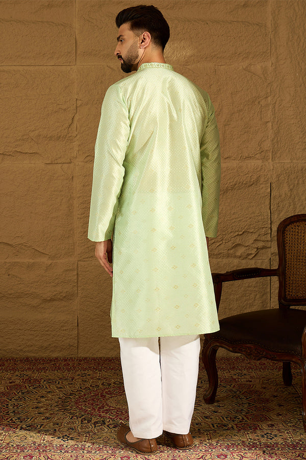 Green Silk Blend Solid Woven Design Straight Kurta MKU1354