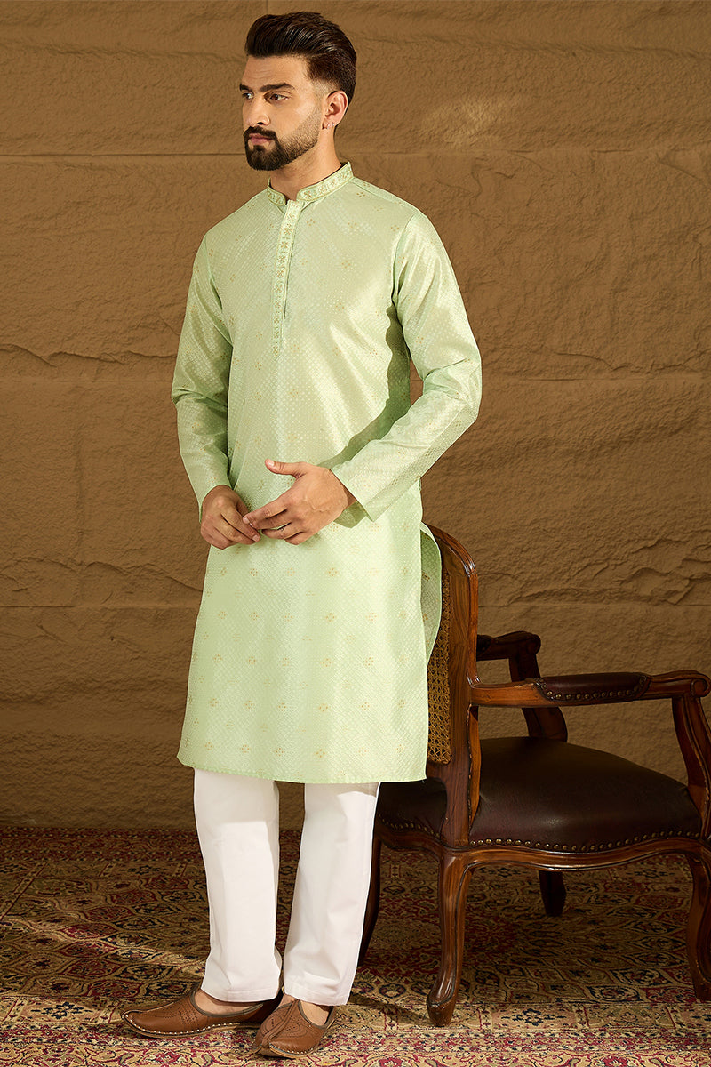 Green Silk Blend Solid Woven Design Straight Kurta MKU1354