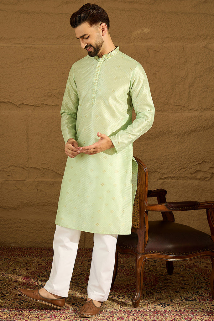 Green Silk Blend Solid Woven Design Straight Kurta MKU1354
