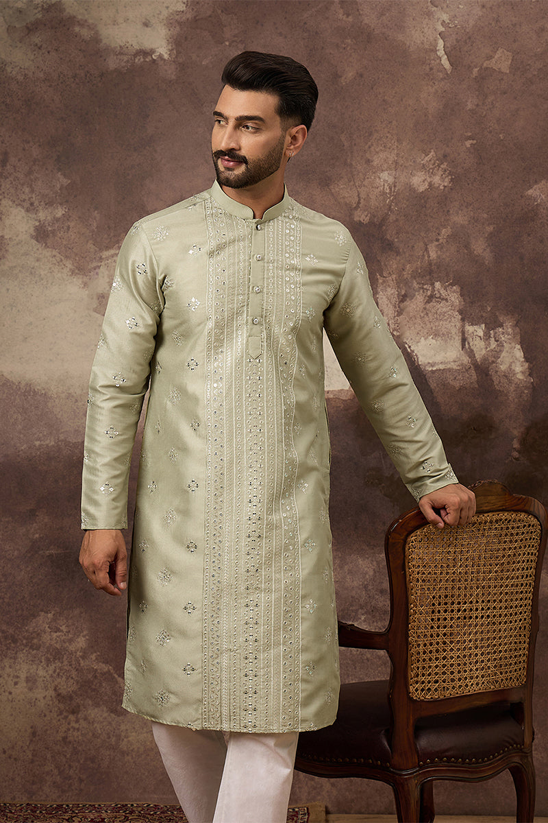 Green Silk Blend Solid Embroidered Straight Kurta MKU1363