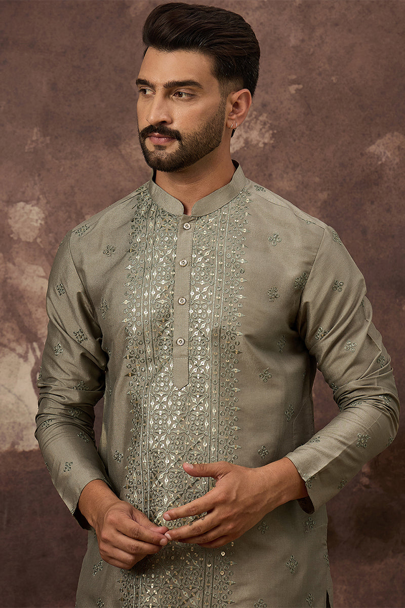 Green Silk Solid Embroidered Straight Kurta MKU1367