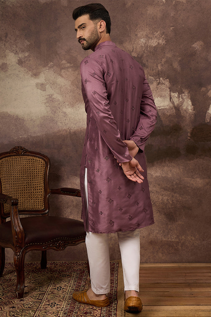 Mauve Silk Blend Solid Embroidered Straight Kurta MKU1368